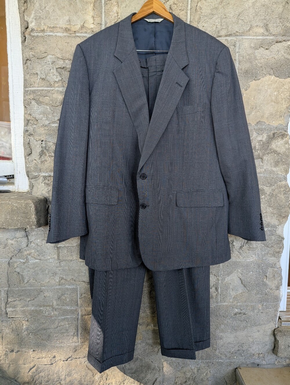 100% WoolSamuelsohn Harry Rosen Glen Plaid Men's Gray Two-Piece Suit Cuff Pants